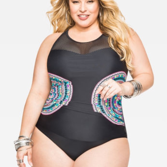 Ashley Stewart Other - Mesh Top Swimsuit With Tribal Print